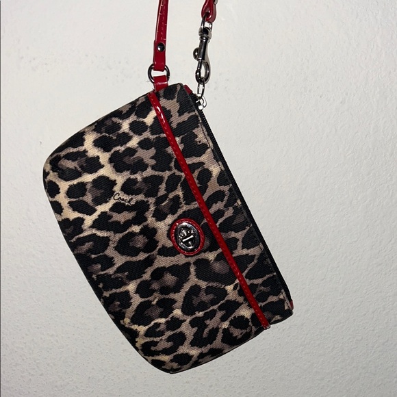 Coach Leopard Print Wristlet with Red Strap - Picture 7 of 7